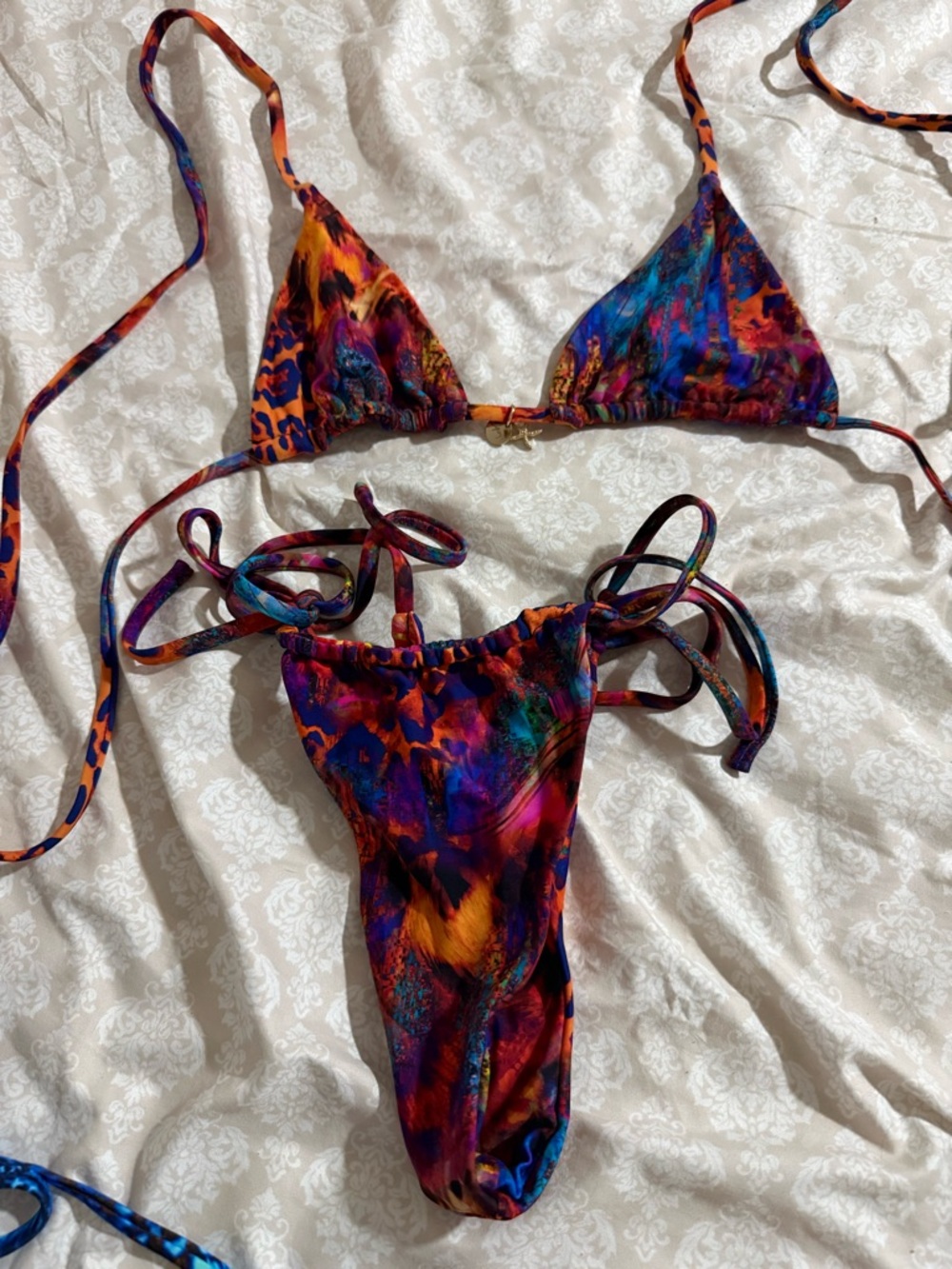 Tie-Side Bikini Set - Vibrant Purple & Orange Print xs outcast
